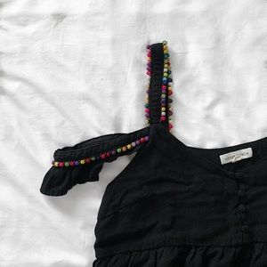 Black Pom Pom Off Shoulder Tank Top